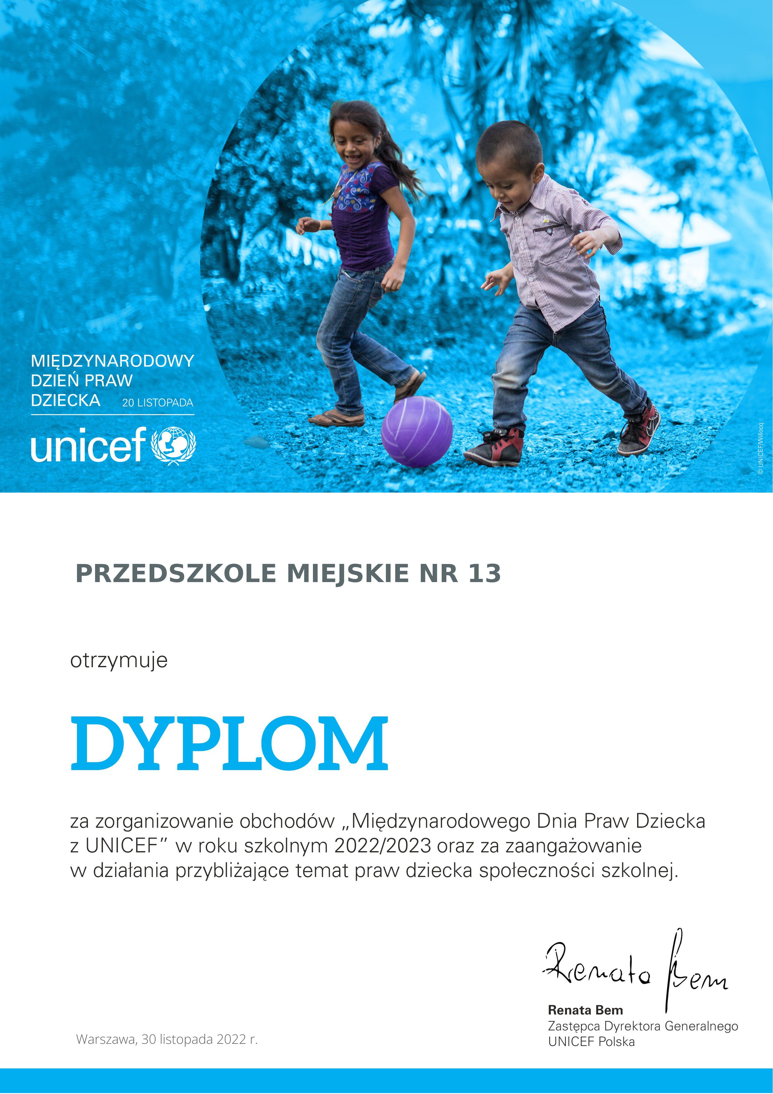 Dyplom UNICEF